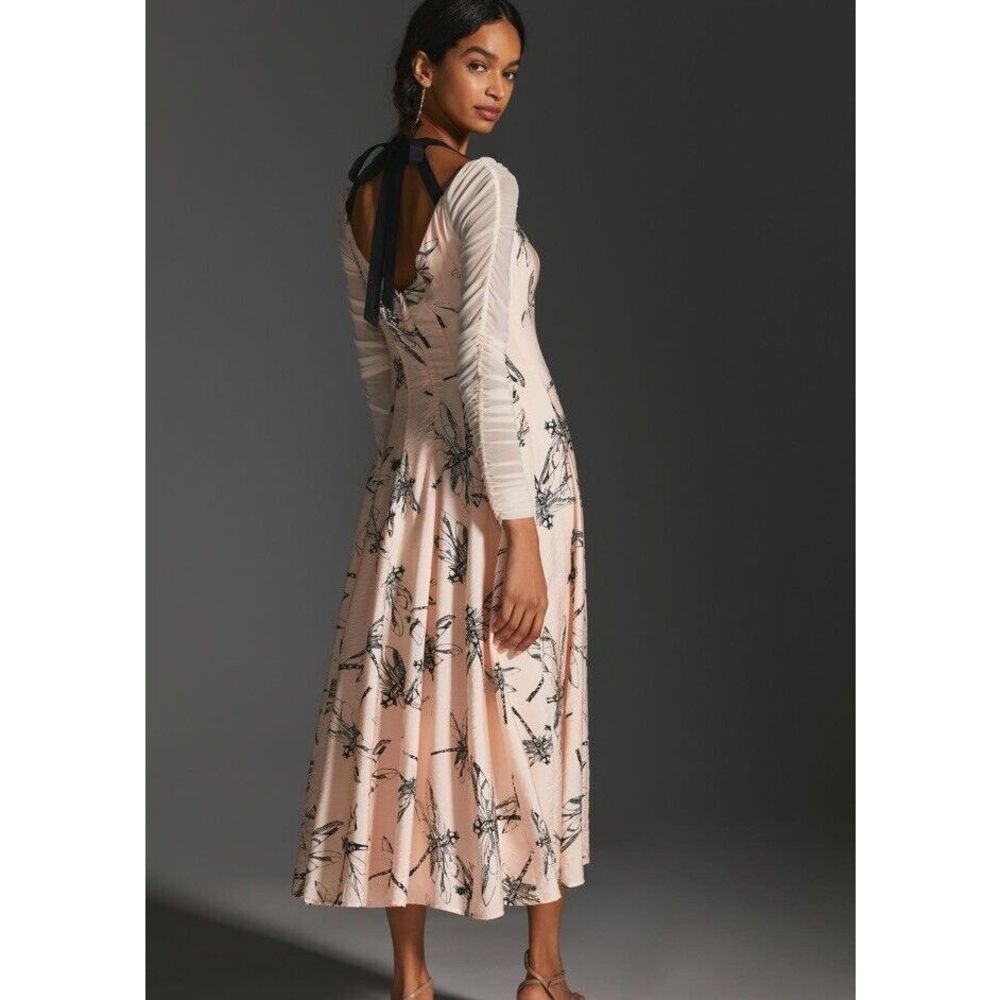 New By Anthropologie Dragonfly Novelty Sweetheart Midi Dress Size US6 - Picture 3 of 10